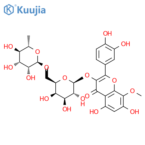 4H-1-Benzopyran-4-one,3-[[6-O-(6-deoxy-a-L-mannopyranosyl)-b-D-galactopyranosyl]oxy]-2-(3,4-dihydroxyphenyl)-5,7-dihydroxy-8-methoxy- structure