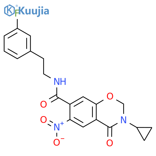 3-Cyclopropyl-N-[2-(3-fluorophenyl)ethyl]-6-nitro-4-oxo-2H-1,3-benzoxazine-7-carboxamide structure