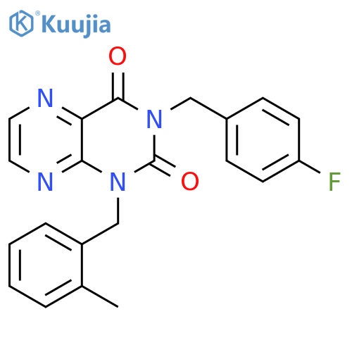 3-[(4-fluorophenyl)methyl]-1-[(2-methylphenyl)methyl]-1,2,3,4-tetrahydropteridine-2,4-dione structure