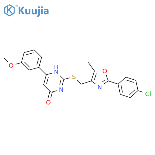 2-({[2-(4-chlorophenyl)-5-methyl-1,3-oxazol-4-yl]methyl}sulfanyl)-6-(3-methoxyphenyl)pyrimidin-4-ol structure