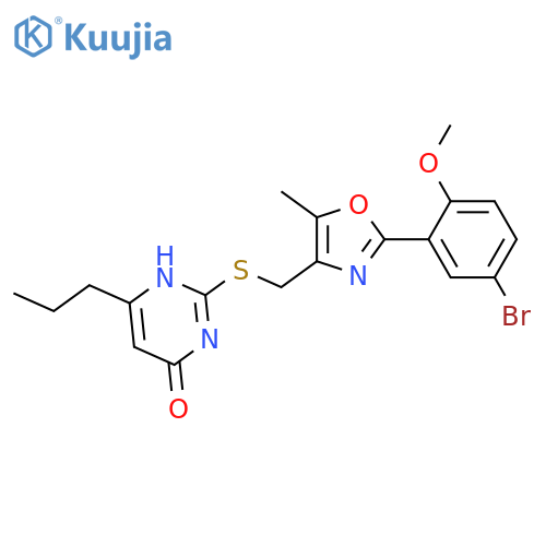 2-({[2-(5-bromo-2-methoxyphenyl)-5-methyl-1,3-oxazol-4-yl]methyl}sulfanyl)-6-propylpyrimidin-4-ol structure