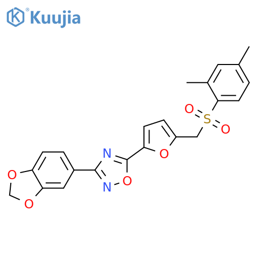 3-(2H-1,3-benzodioxol-5-yl)-5-{5-[(2,4-dimethylbenzenesulfonyl)methyl]furan-2-yl}-1,2,4-oxadiazole structure