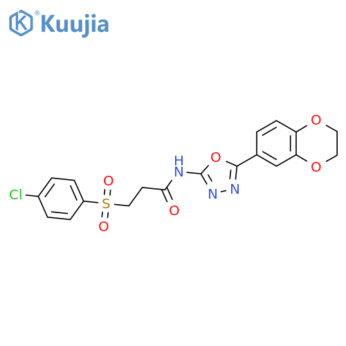 3-(4-chlorobenzenesulfonyl)-N-[5-(2,3-dihydro-1,4-benzodioxin-6-yl)-1,3,4-oxadiazol-2-yl]propanamide structure