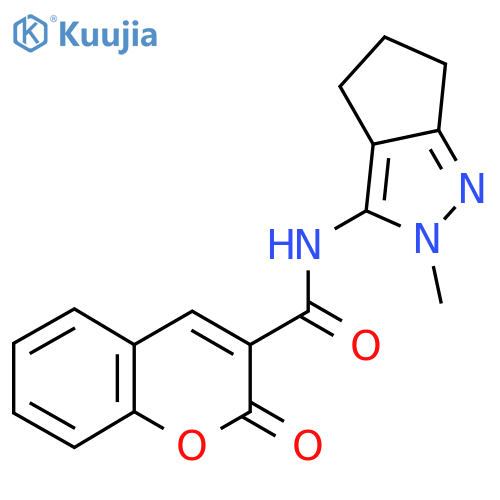 N-{2-methyl-2H,4H,5H,6H-cyclopenta[c]pyrazol-3-yl}-2-oxo-2H-chromene-3-carboxamide structure