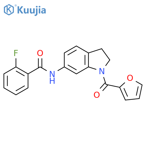 2-fluoro-N-[1-(furan-2-carbonyl)-2,3-dihydro-1H-indol-6-yl]benzamide structure