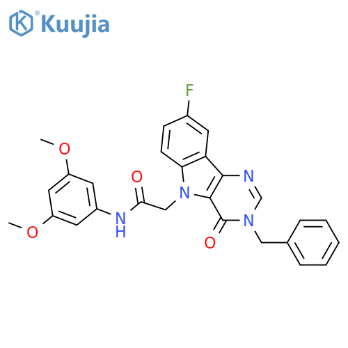 2-{3-benzyl-8-fluoro-4-oxo-3H,4H,5H-pyrimido[5,4-b]indol-5-yl}-N-(3,5-dimethoxyphenyl)acetamide structure