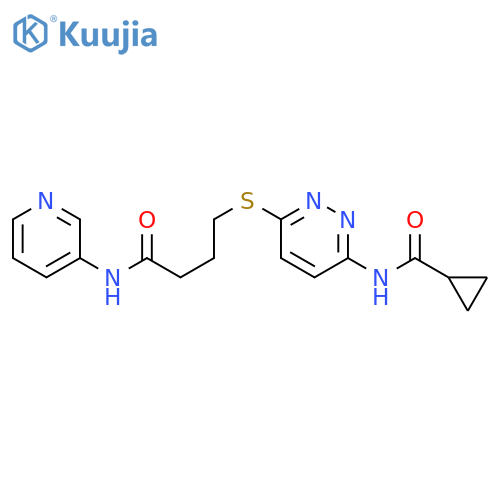 N-[6-({3-[(pyridin-3-yl)carbamoyl]propyl}sulfanyl)pyridazin-3-yl]cyclopropanecarboxamide structure