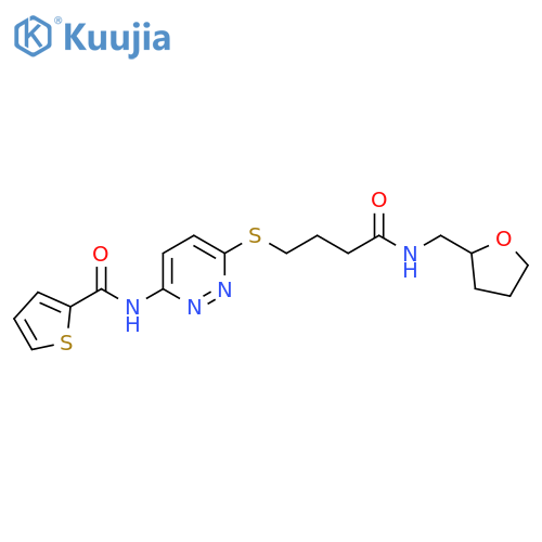 N-{6-[(3-{[(oxolan-2-yl)methyl]carbamoyl}propyl)sulfanyl]pyridazin-3-yl}thiophene-2-carboxamide structure