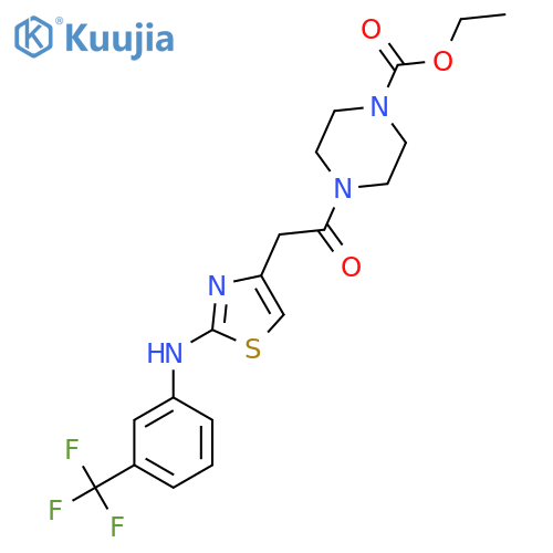 ethyl 4-[2-(2-{[3-(trifluoromethyl)phenyl]amino}-1,3-thiazol-4-yl)acetyl]piperazine-1-carboxylate structure