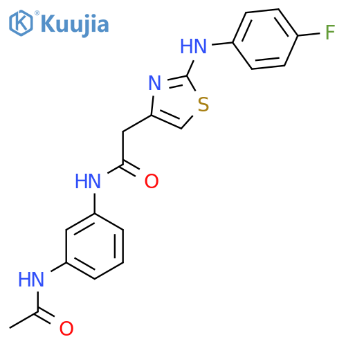 N-(3-acetamidophenyl)-2-{2-[(4-fluorophenyl)amino]-1,3-thiazol-4-yl}acetamide structure