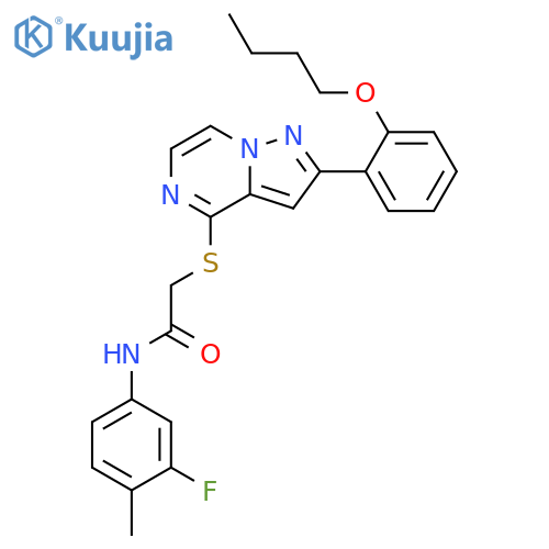 2-{[2-(2-butoxyphenyl)pyrazolo[1,5-a]pyrazin-4-yl]sulfanyl}-N-(3-fluoro-4-methylphenyl)acetamide structure