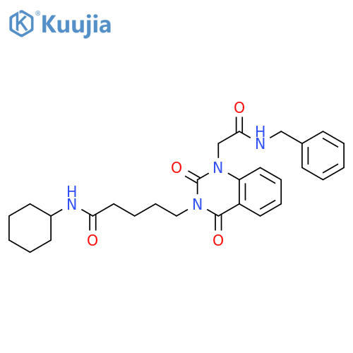 5-{1-[(benzylcarbamoyl)methyl]-2,4-dioxo-1,2,3,4-tetrahydroquinazolin-3-yl}-N-cyclohexylpentanamide structure