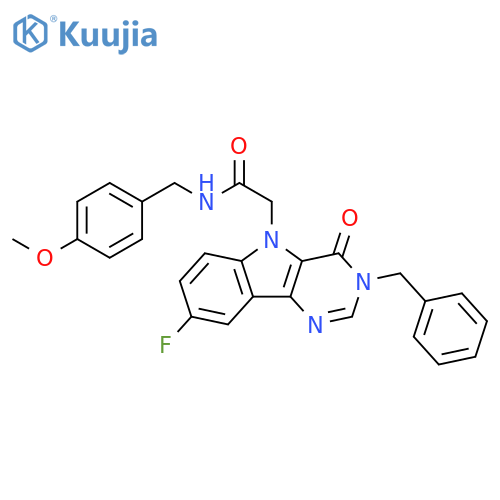 2-{3-benzyl-8-fluoro-4-oxo-3H,4H,5H-pyrimido[5,4-b]indol-5-yl}-N-[(4-methoxyphenyl)methyl]acetamide structure