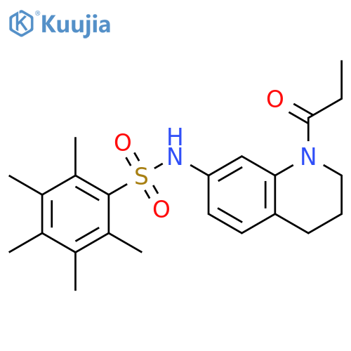 2,3,4,5,6-pentamethyl-N-(1-propanoyl-1,2,3,4-tetrahydroquinolin-7-yl)benzene-1-sulfonamide structure
