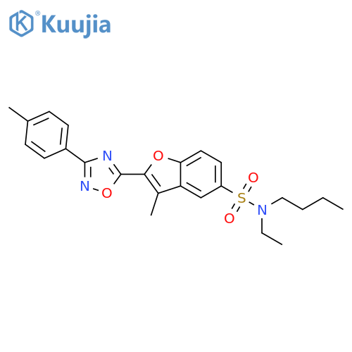 N-butyl-N-ethyl-3-methyl-2-[3-(4-methylphenyl)-1,2,4-oxadiazol-5-yl]-1-benzofuran-5-sulfonamide structure