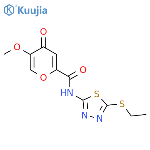 N-[5-(ethylsulfanyl)-1,3,4-thiadiazol-2-yl]-5-methoxy-4-oxo-4H-pyran-2-carboxamide structure
