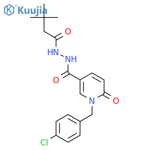 1-[(4-chlorophenyl)methyl]-N'-(3,3-dimethylbutanoyl)-6-oxo-1,6-dihydropyridine-3-carbohydrazide structure
