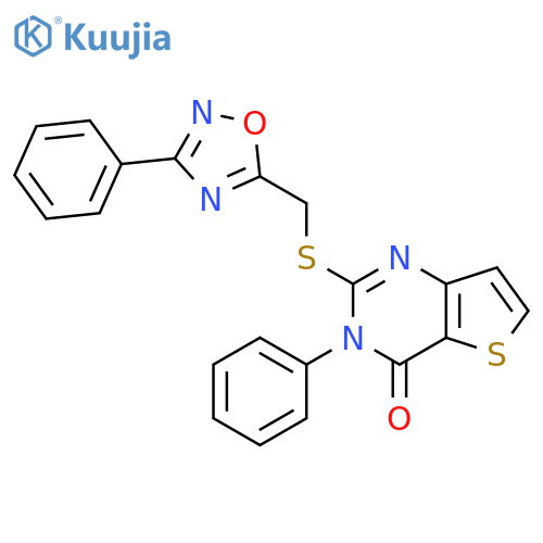 3-phenyl-2-{[(3-phenyl-1,2,4-oxadiazol-5-yl)methyl]sulfanyl}-3H,4H-thieno[3,2-d]pyrimidin-4-one structure