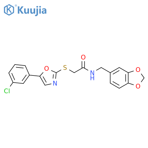 N-[(2H-1,3-benzodioxol-5-yl)methyl]-2-{[5-(3-chlorophenyl)-1,3-oxazol-2-yl]sulfanyl}acetamide structure