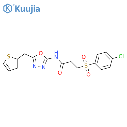 3-(4-chlorobenzenesulfonyl)-N-{5-[(thiophen-2-yl)methyl]-1,3,4-oxadiazol-2-yl}propanamide structure