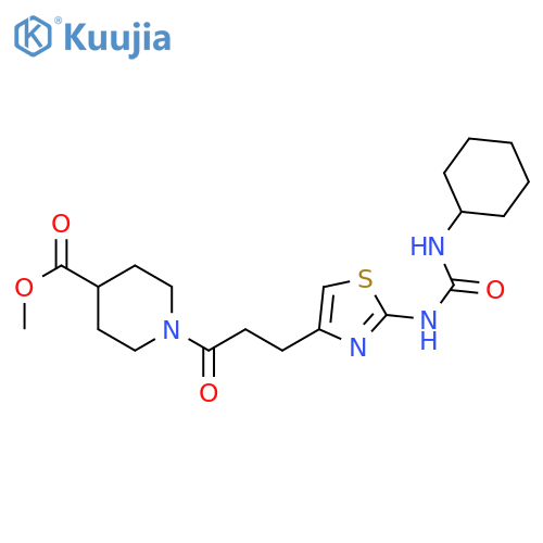 methyl 1-(3-{2-[(cyclohexylcarbamoyl)amino]-1,3-thiazol-4-yl}propanoyl)piperidine-4-carboxylate structure