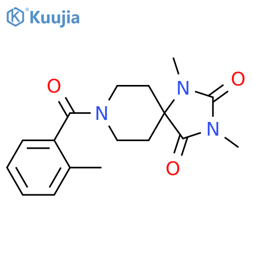 1,3-dimethyl-8-(2-methylbenzoyl)-1,3,8-triazaspiro[4.5]decane-2,4-dione structure