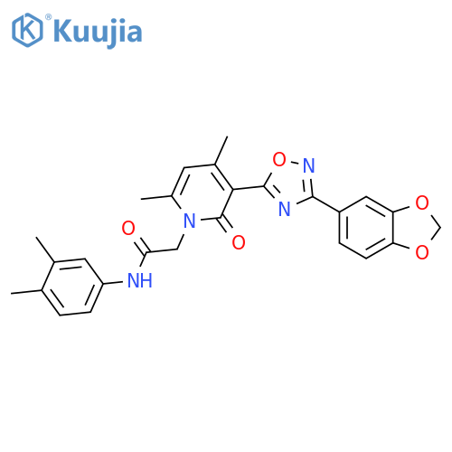 2-{3-[3-(2H-1,3-benzodioxol-5-yl)-1,2,4-oxadiazol-5-yl]-4,6-dimethyl-2-oxo-1,2-dihydropyridin-1-yl}-N-(3,4-dimethylphenyl)acetamide structure