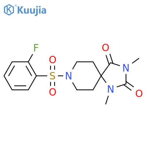 8-(2-fluorobenzenesulfonyl)-1,3-dimethyl-1,3,8-triazaspiro[4.5]decane-2,4-dione structure