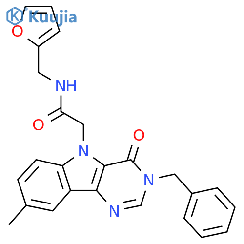 2-{3-benzyl-8-methyl-4-oxo-3H,4H,5H-pyrimido[5,4-b]indol-5-yl}-N-[(furan-2-yl)methyl]acetamide structure