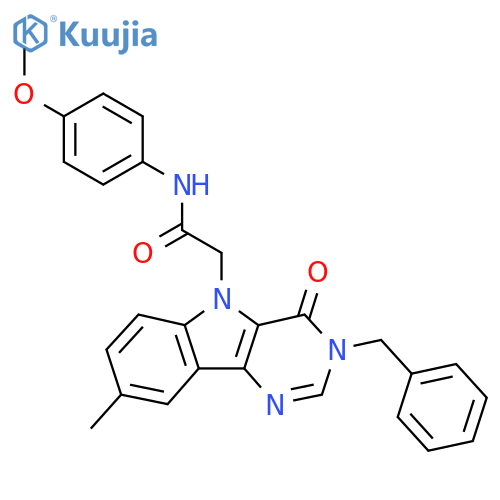 2-{3-benzyl-8-methyl-4-oxo-3H,4H,5H-pyrimido[5,4-b]indol-5-yl}-N-(4-methoxyphenyl)acetamide structure
