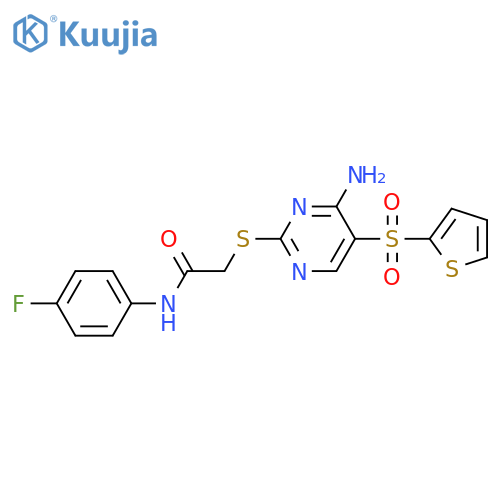2-{[4-amino-5-(thiophene-2-sulfonyl)pyrimidin-2-yl]sulfanyl}-N-(4-fluorophenyl)acetamide structure