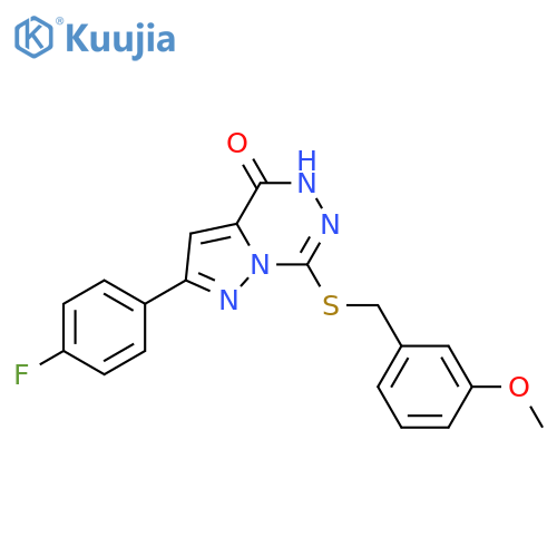 2-(4-fluorophenyl)-7-{[(3-methoxyphenyl)methyl]sulfanyl}-4H,5H-pyrazolo[1,5-d][1,2,4]triazin-4-one structure