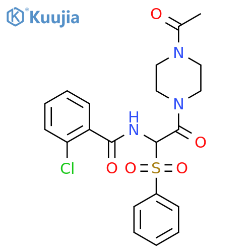 N-[2-(4-acetylpiperazin-1-yl)-1-(benzenesulfonyl)-2-oxoethyl]-2-chlorobenzamide structure