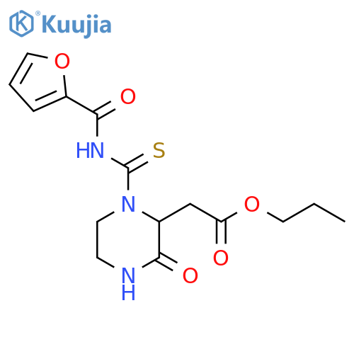 propyl 2-(1-{[(furan-2-yl)formamido]methanethioyl}-3-oxopiperazin-2-yl)acetate structure