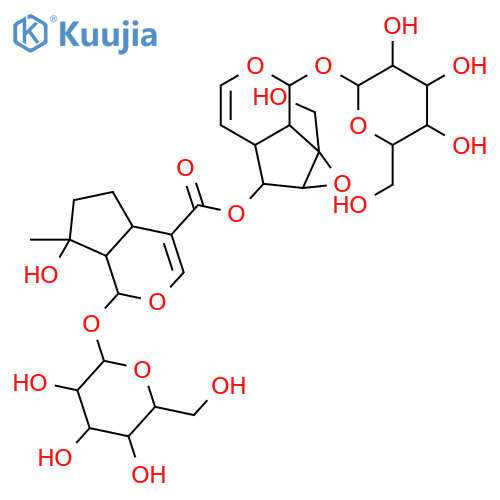 2-(hexopyranosyloxy)-1a-(hydroxymethyl)-1a,1b,2,5a,6,6a-hexahydrooxireno[4,5]cyclopenta[1,2-c]pyran-6-yl 1-(hexopyranosyloxy)-7-hydroxy-7-methyl-1,4a,5,6,7,7a-hexahydrocyclopenta[c]pyran-4-carboxylate structure