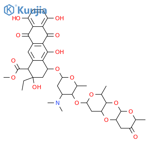 1-Naphthacenecarboxylic acid, 4-(((2,3-anhydro)-O-3,6-dideoxy-alpha-L-erythro-hexopyranos-4-ulos-1-yl-(1-4)-O-2,6-dideoxy-alpha-L-lyxo-hexopyranosyl-(1-4)-2,3,6-trideoxy-3-(dimethylamino)-alpha-L-lyxo-hexopyranosyl)oxy)-2-ethyl-1,2,3,4,6,11-hexahydro-2,5,7,10-tetrahydroxy-6,11-dioxo-, methyl ester, (1S-(1alpha,2alpha,4alpha))- structure