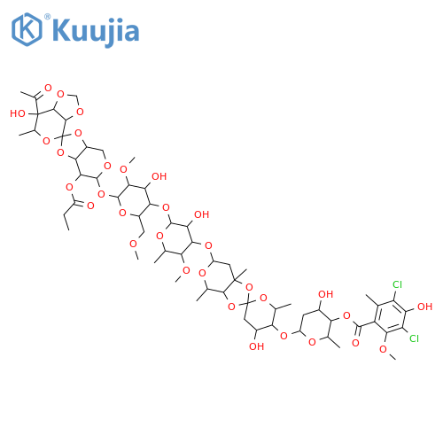 b-D-Mannopyranoside,O-(1R)-4-C-acetyl-6-deoxy-2,3-O-methylene-D-galactopyranosylidene-(1®3-4)-2-O-(1-oxopropyl)-a-L-lyxopyranosylO-2,6-dideoxy-4-O-(3,5-dichloro-4-hydroxy-2-methoxy-6-methylbenzoyl)-b-D-arabino-hexopyranosyl-(1®4)-O-2,6-dideoxy-D-arabino-hexopyranosylidene-(1®3-4)-O-2,6-dideoxy-3-C-methyl-b-D-arabino-hexopyranosyl-(1®3)-O-6-deoxy-4-O-methyl-b-D-galactopyranosyl-(1®4)-2,6-di-O-methyl- (9CI) structure