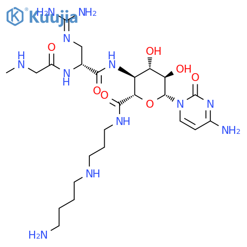 b-D-Glucopyranuronamide,N-[3-[(4-aminobutyl)amino]propyl]-4-[[N-methylglycyl-3-[(aminoiminomethyl)amino]-D-alanyl]amino]-1-(4-amino-2-oxo-1(2H)-pyrimidinyl)-1,4-dideoxy-(9CI) structure