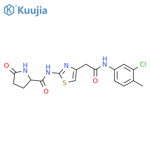 N-(4-{[(3-chloro-4-methylphenyl)carbamoyl]methyl}-1,3-thiazol-2-yl)-5-oxopyrrolidine-2-carboxamide structure