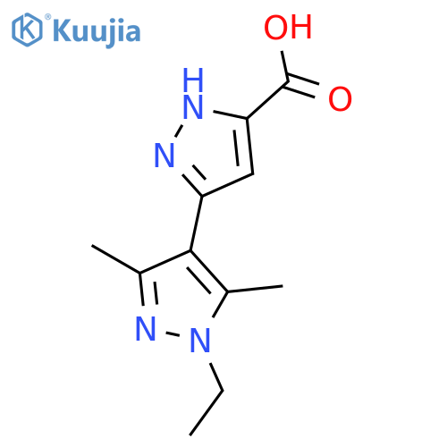 1'-ethyl-3',5'-dimethyl-1H,1'H-[3,4'-bipyrazole]-5-carboxylic acid structure