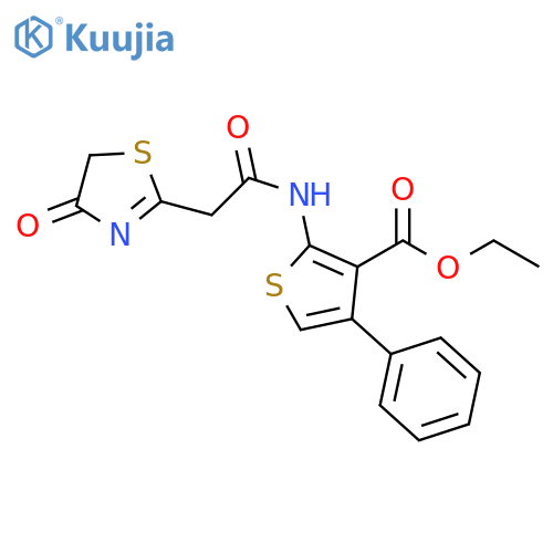ethyl 2-[2-(4-oxo-4,5-dihydro-1,3-thiazol-2-yl)acetamido]-4-phenylthiophene-3-carboxylate structure