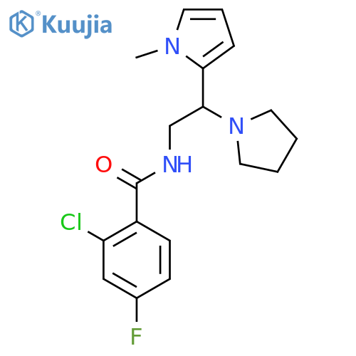 2-chloro-4-fluoro-N-[2-(1-methyl-1H-pyrrol-2-yl)-2-(pyrrolidin-1-yl)ethyl]benzamide structure