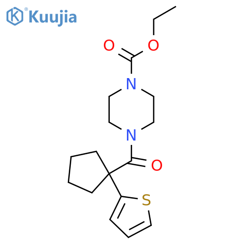 ethyl 4-1-(thiophen-2-yl)cyclopentanecarbonylpiperazine-1-carboxylate structure