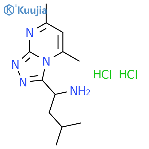 1-(5,7-dimethyl-[1,2,4]triazolo[4,3-a]pyrimidin-3-yl)-3-methyl-butan-1-amine;dihydrochloride structure