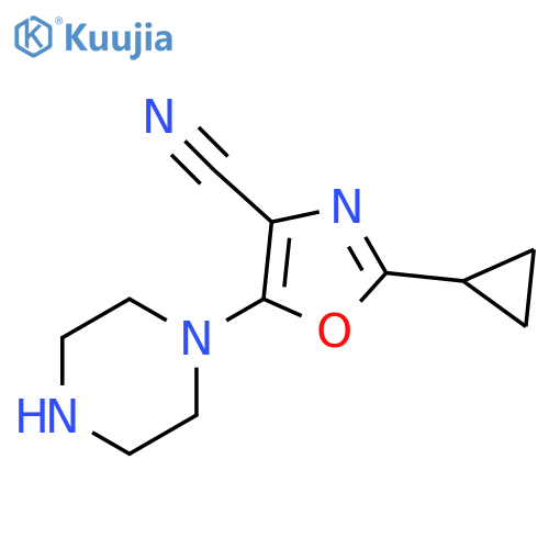 2-cyclopropyl-5-(piperazin-1-yl)-1,3-oxazole-4-carbonitrile structure