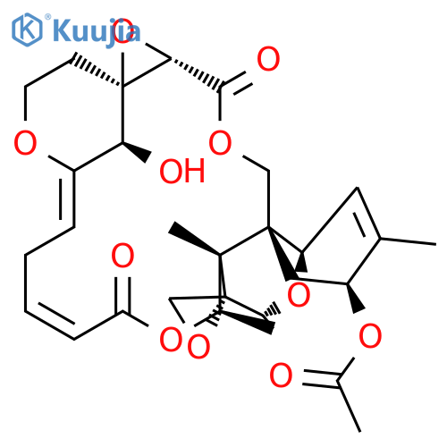 Spiro[10,12:19,22a-dimethano-4H,5H,22aH-oxireno[8,9][1,6,12]trioxacyclooctadecino[3,4-d][1]benzopyran-11(10H),2'-oxirane]-2,14(1aH,17H)-dione,6-(acetyloxy)-6,8a,11a,12,21,22-hexahydro-23-hydroxy-7,11a-dimethyl-,(1aS,2'S,4aR,6S,8aR,10R,11aS,12R,15Z,18Z,22aR,23R)- (9CI) structure