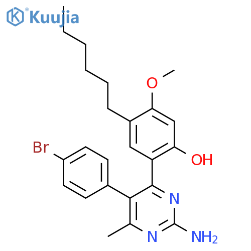 2-[2-Amino-5-(4-bromophenyl)-6-methylpyrimidin-4-yl]-4-hexyl-5-methoxyphenol structure