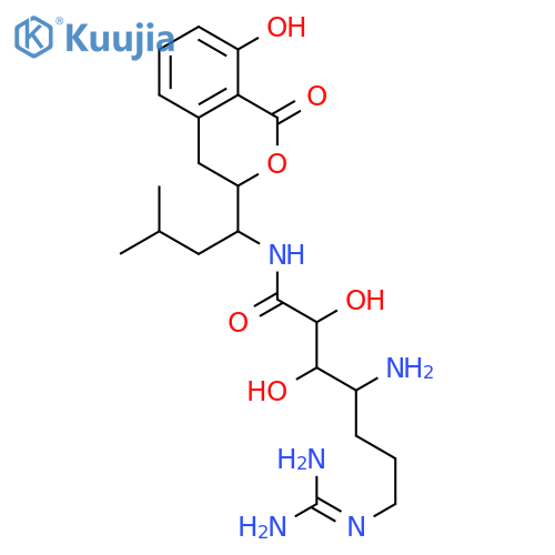 Heptonamide,4-amino-7-[(aminoiminomethyl)amino]-4,5,6,7-tetradeoxy-N-[1-(3,4-dihydro-8-hydroxy-1-oxo-1H-2-benzopyran-3-yl)-3-methylbutyl]- structure