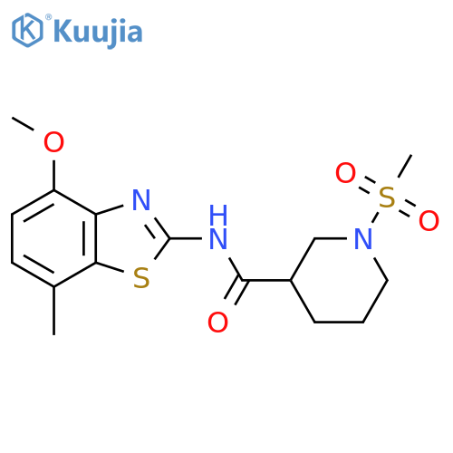 1-methanesulfonyl-N-(4-methoxy-7-methyl-1,3-benzothiazol-2-yl)piperidine-3-carboxamide structure