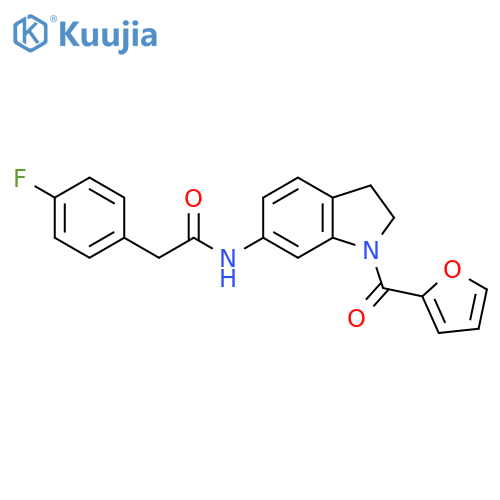 2-(4-fluorophenyl)-N-[1-(furan-2-carbonyl)-2,3-dihydro-1H-indol-6-yl]acetamide structure